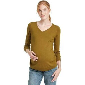 Ingrid & Isabel Maternity Olive Green Shirred Side V-Neck Sweater -- Size Medium